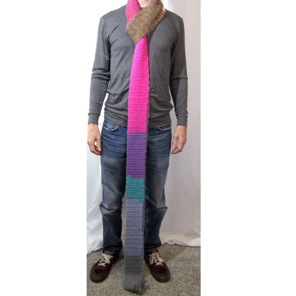 Multicolor Scarf 180x4 Extra Giant Long Handmade Crochet Winter Men Women NWT - Picture 3 of 7